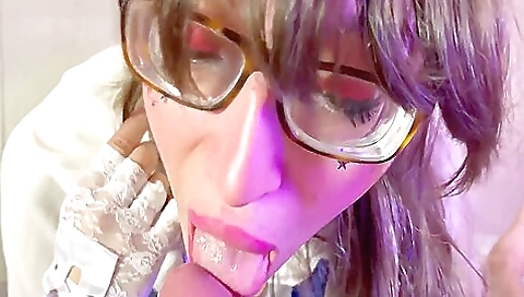 Brunette slut is put on a fucking table in black stockings