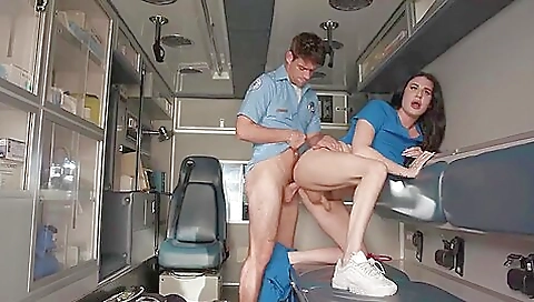 Tattooed nurse is playing with her lover's big cock