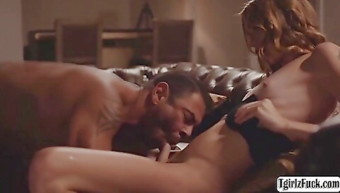 Deepthroated brunette in lingerie sucks stepdaddy's cock