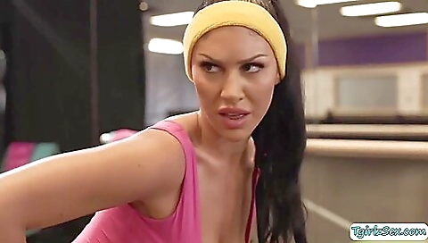 Two busty chicks are in a yoga class and they fuck a dude