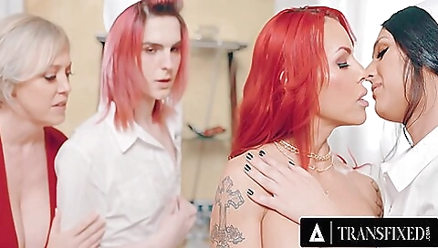 Blonde pornstar with large tits gets fucked in a foursome