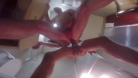 Ebony slut gets fucked in the shower by a big dick