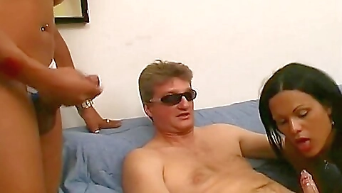 Horny interracial threesome with blonde and a white man